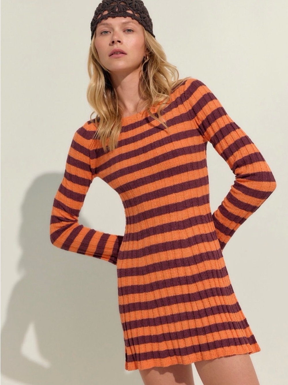 Free people Junie Sweater Mini Dress. NWT. Chocolate orange combo